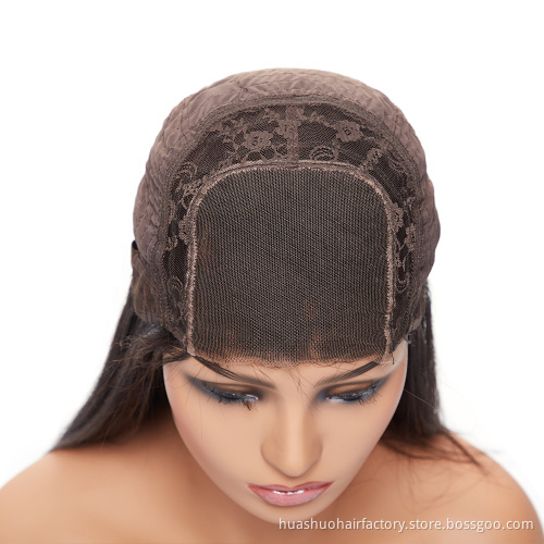 Huashuo 50% OFF 24 26 28 30 32  Inch Unprocessed Virgin Hair Lace Front Wig,  4*4 Lace Closure Semi Human Hair Wigs With Bangs